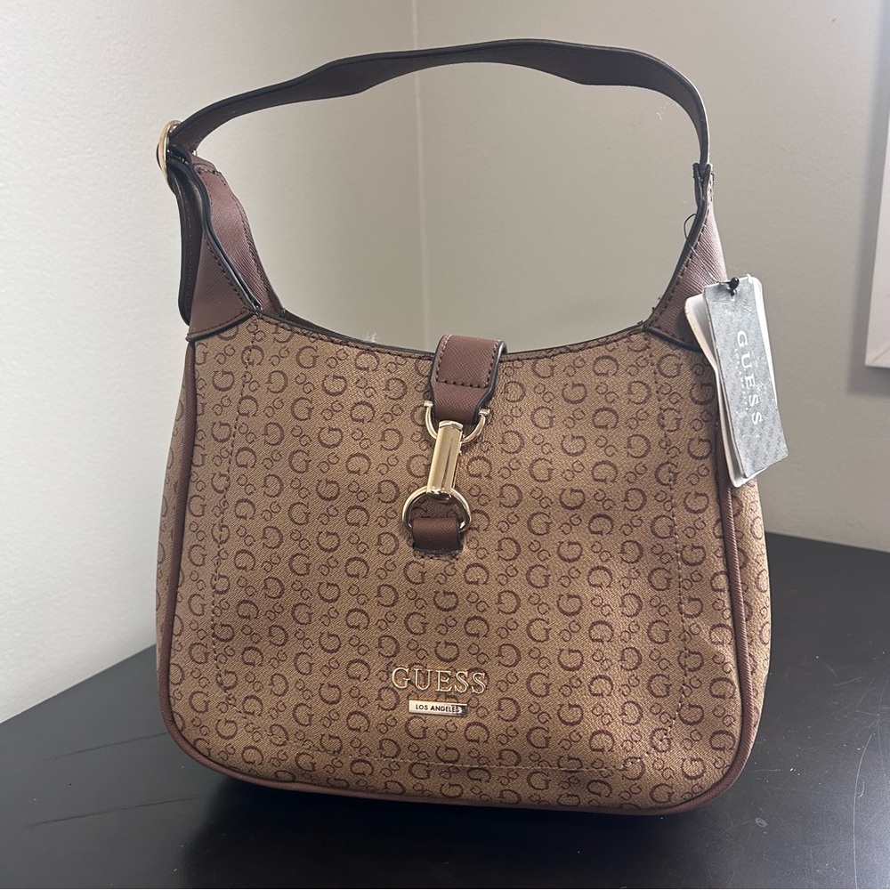 GUESS Stillwater Moacha Signature Logo Hobo Bag With Goldtone Hardware NWT